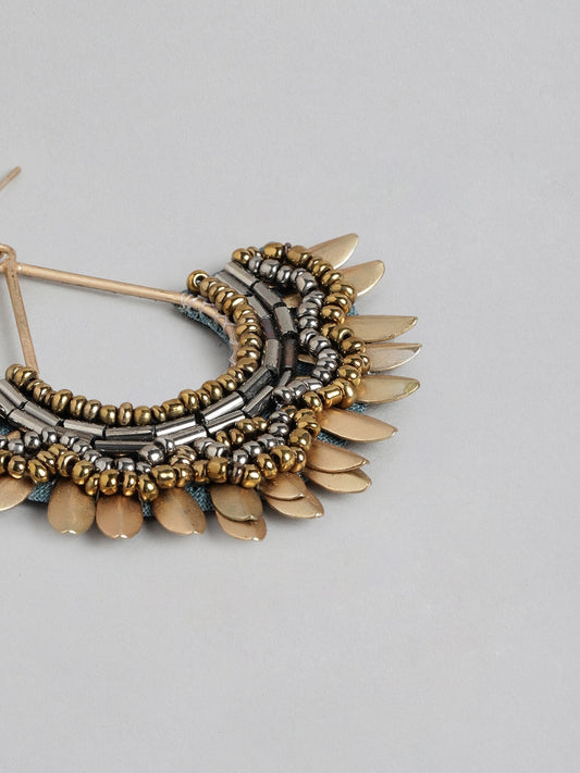 RICHEERA Gold-Toned & Grey Crescent Shaped Drop Earrings