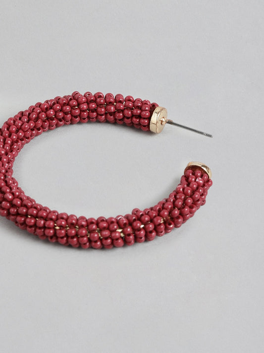 RICHEERA Red Circular Embellished Half Hoop Earrings