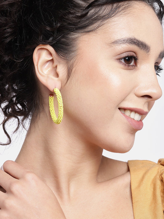 RICHEERA Yellow Beaded Circular Half Hoop Earrings