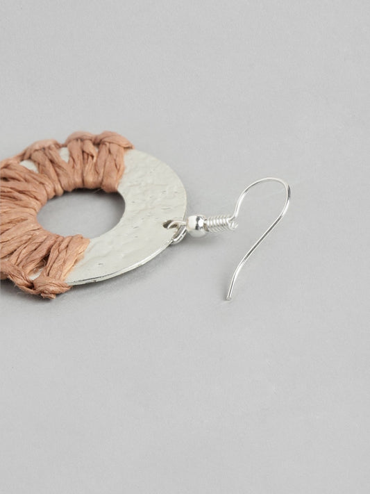 RICHEERA Brown & Silver-Toned Circular Drop Earrings