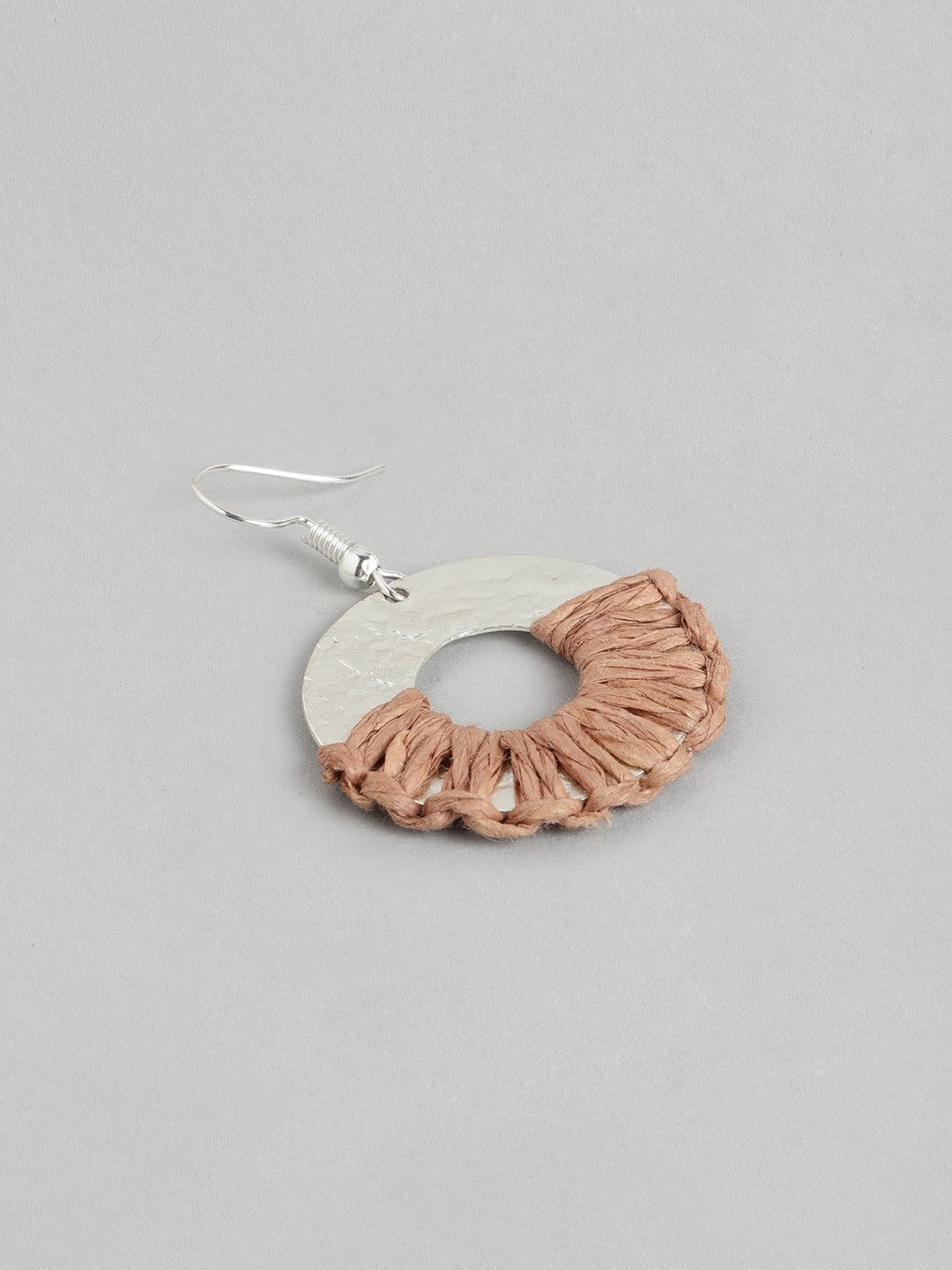 RICHEERA Brown & Silver-Toned Circular Drop Earrings