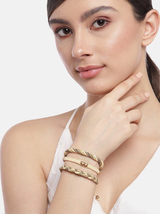 Women Beige & Gold-Toned Braided Bracelet