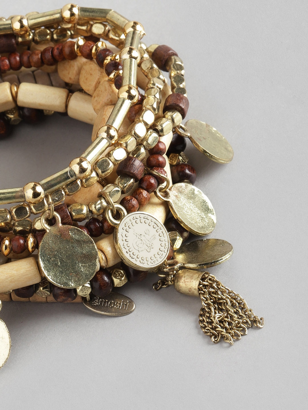 Women Set of 9 Gold-Plated Brown & Off White Armlet Bracelet