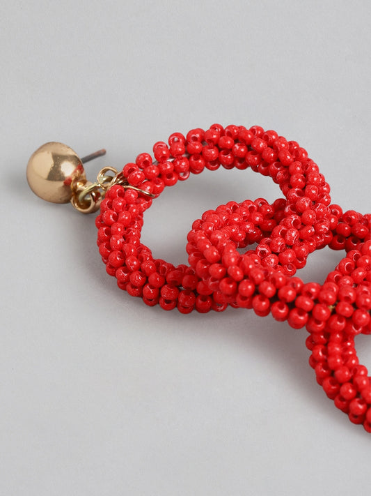 Red Circular Beaded Drop Earrings