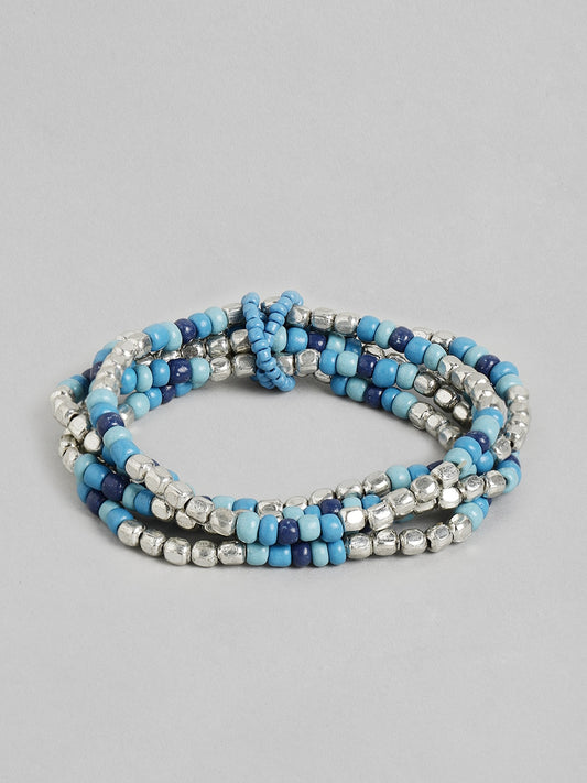 Women Blue & Silver-Toned Silver-Plated Multistrand Bracelet