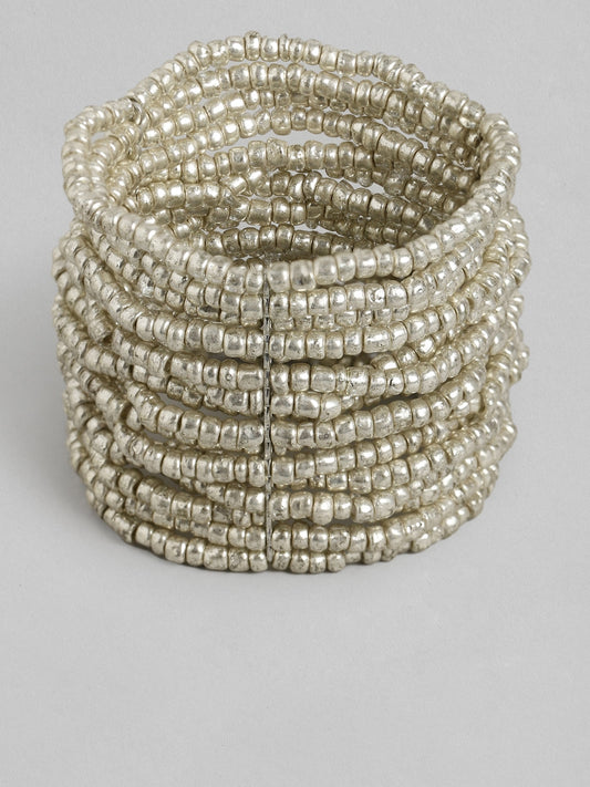 Women Silver-Toned Silver-Plated Elasticated Bracelet