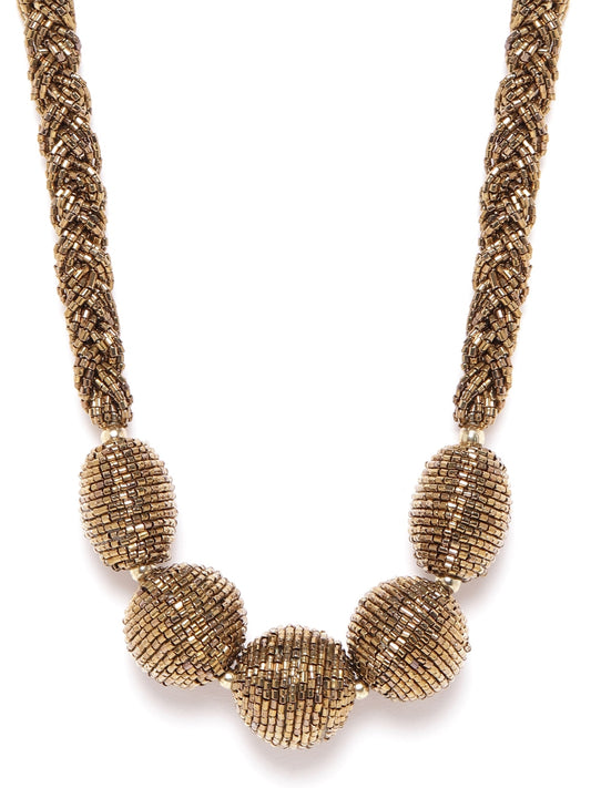 Women Antique Gold-Plated Artificial Beaded Spherical & Braided Necklace