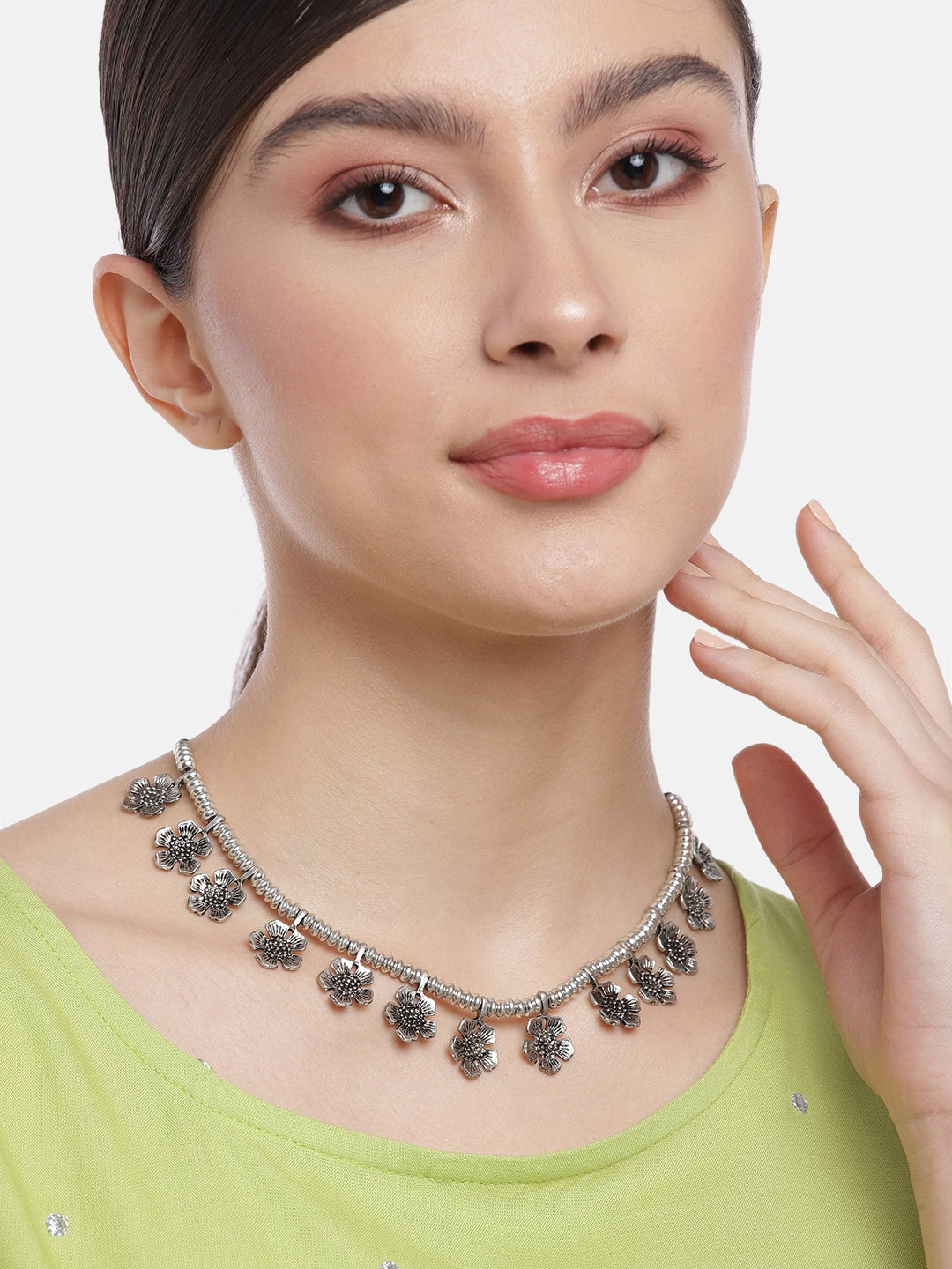 Silver-Toned Beaded Necklace