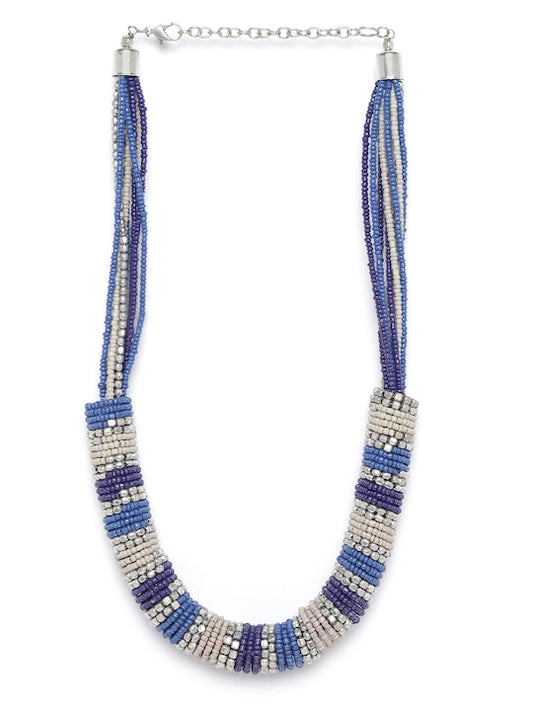 Women Blue & Purple Beaded Necklace