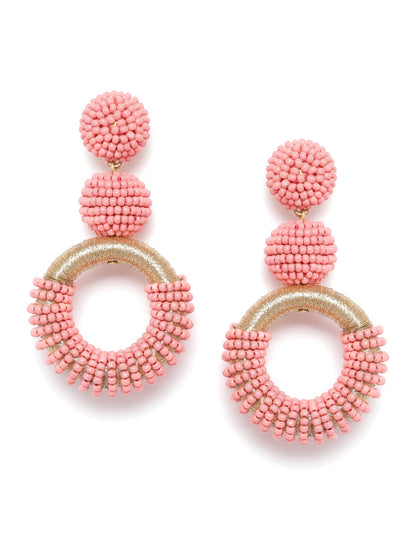 Pink & Gold-Toned Beaded Circular Drop Earrings