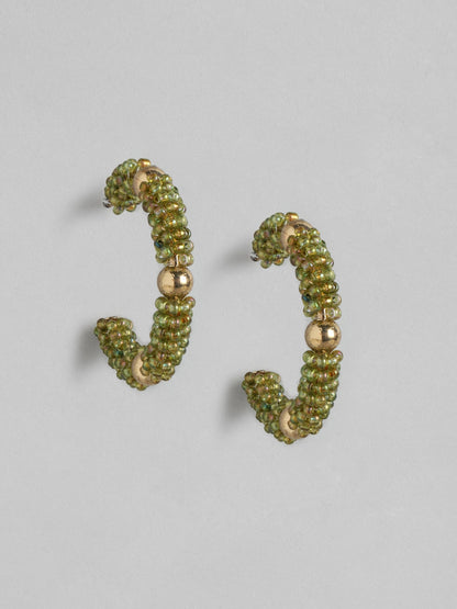 Green & Gold-Toned Crescent Shaped Half Hoop Earrings