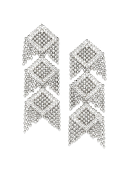 RICHEERA Oxidised Silver-Plated Beaded Geometric Drop Earrings