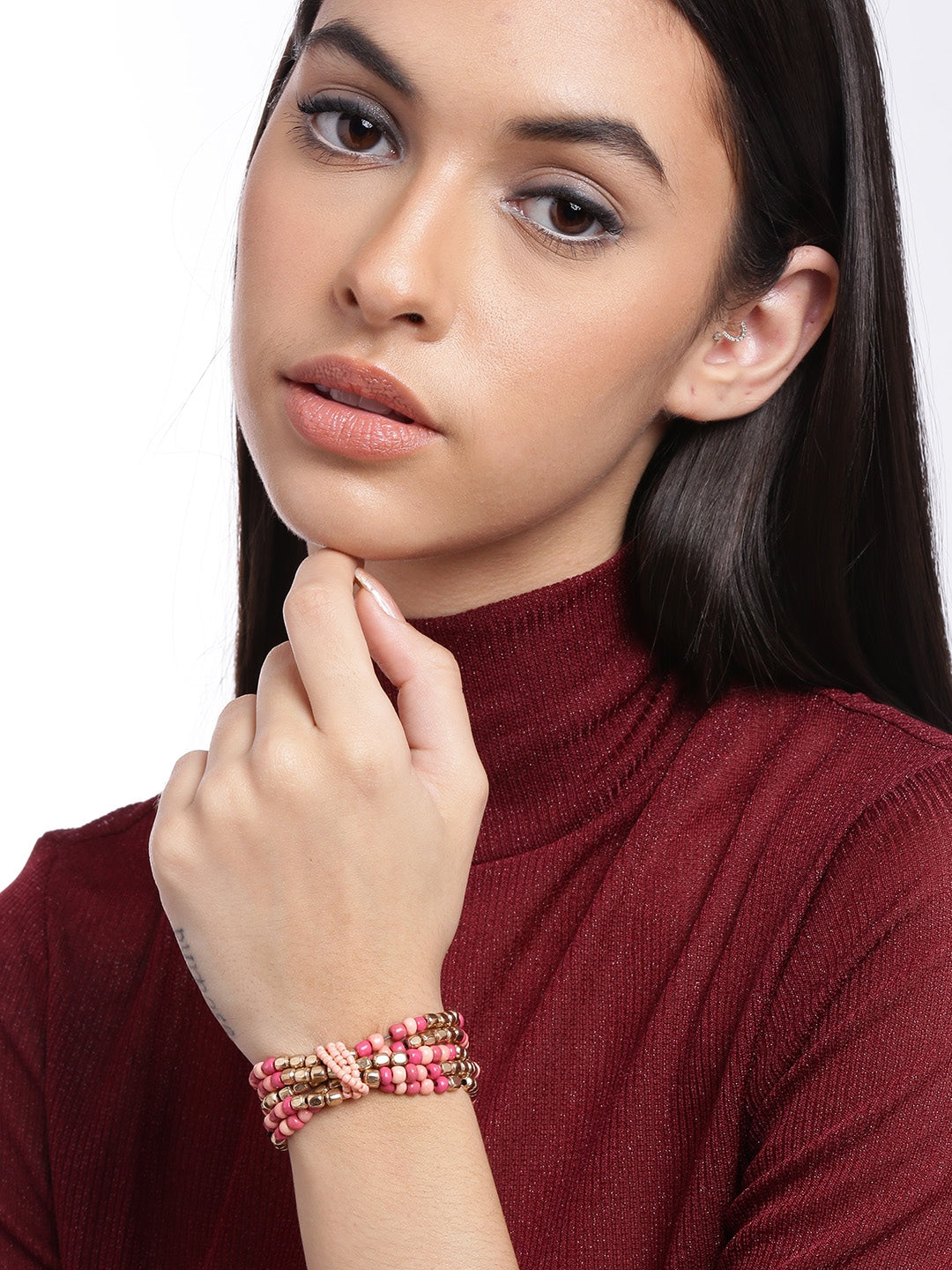 Women Pink & Gold-Toned Gold-Plated Multistrand Bracelet