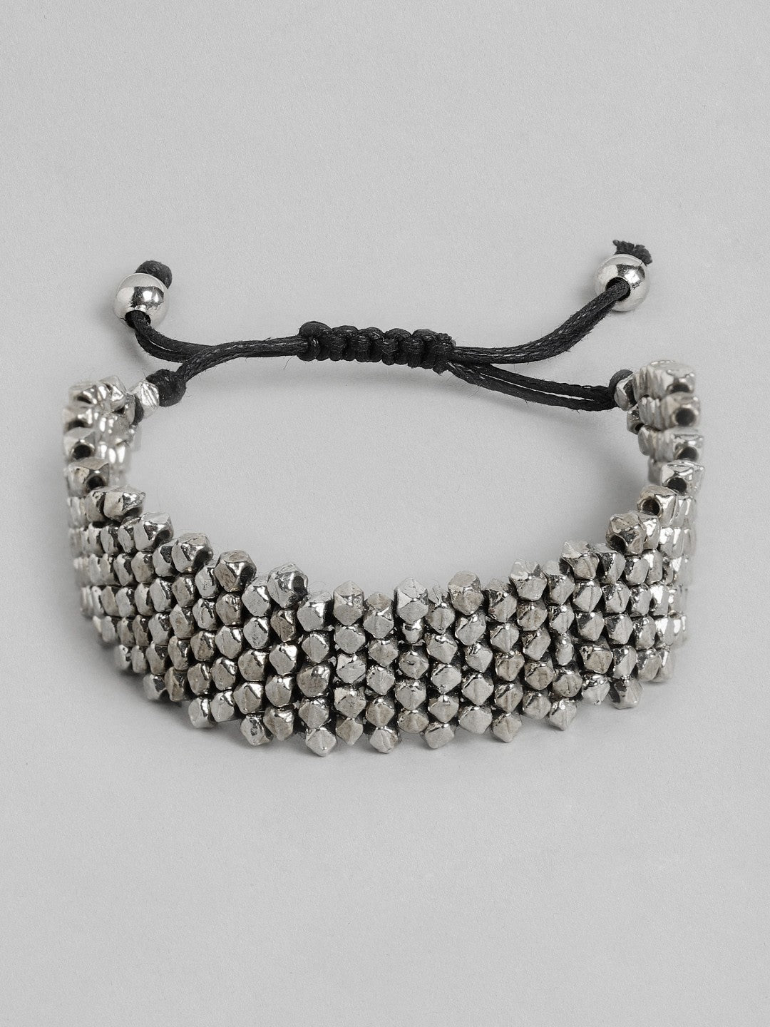 Women Silver-Toned & Black Silver-Plated Wraparound Bracelet