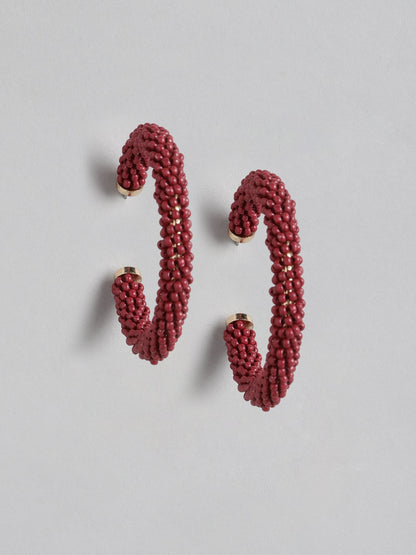 Red Circular Embellished Half Hoop Earrings