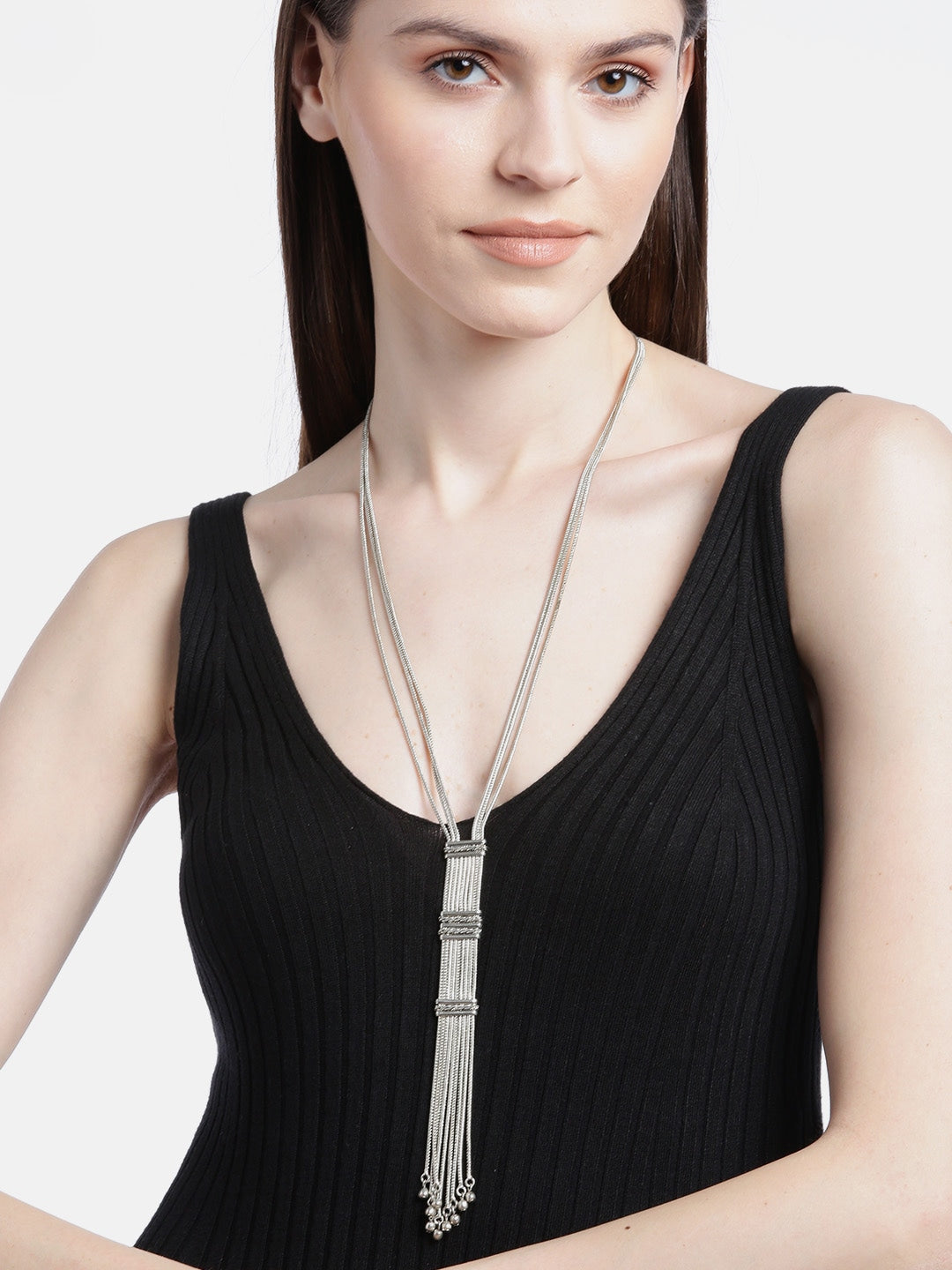 RICHEERA Silver Plated Layered & Tasseled Necklace