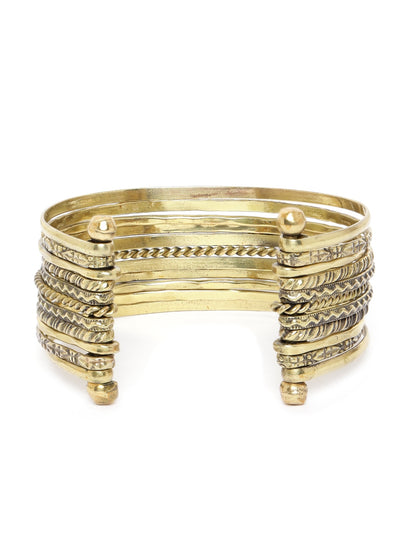 Antique Gold-Plated Textured Cuff Bracelet
