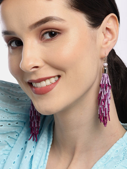 Purple & Silver-Toned Contemporary Drop Earrings