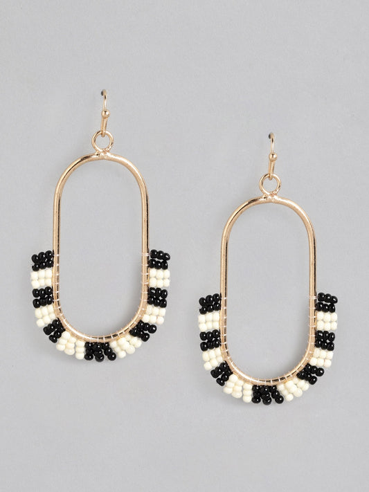 Black & Off White Geometric Drop Earrings