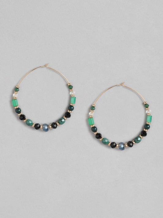 Green & Black Circular Beaded Hoop Earrings