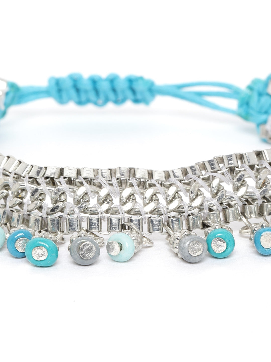 Blue Silver-Plated Beaded Bracelet