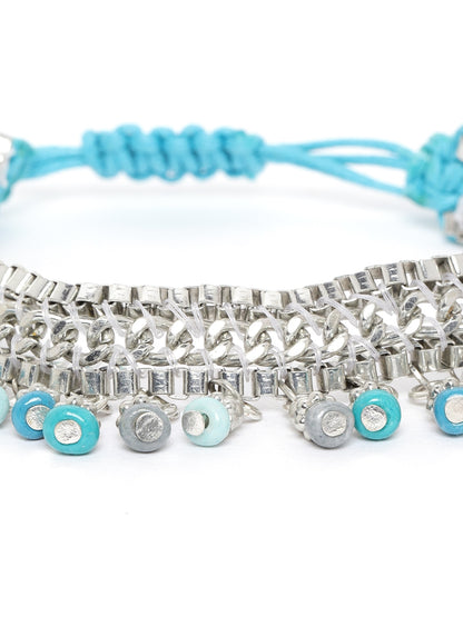 Blue Silver-Plated Beaded Bracelet