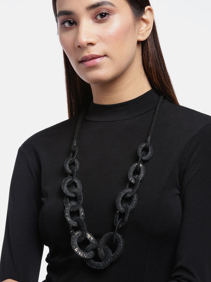 Women Black Textured Statement Necklace