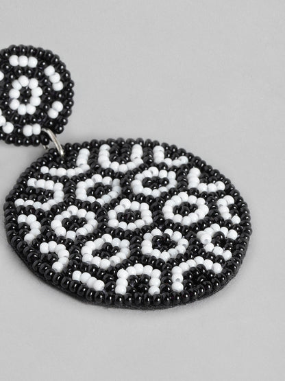 RICHEERA Black & White Circular Drop Earrings