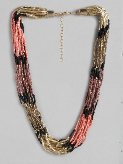 Pink & Gold-Toned Statement Beaded Layered Necklace