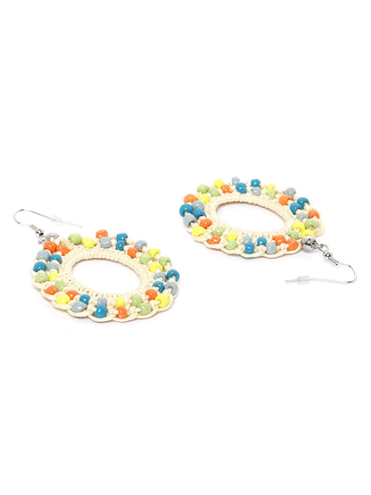 Multicoloured Beaded Crochet Oval Drop Earrings