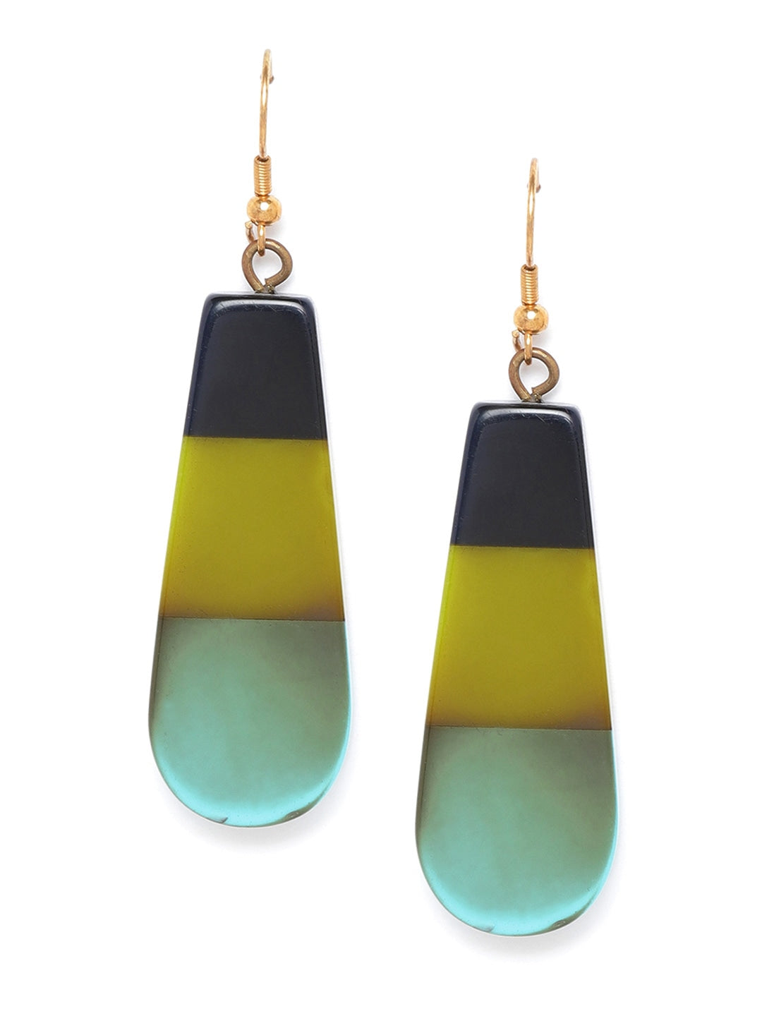 Black & Lime Green Resin Striped Contemporary Drop Earrings