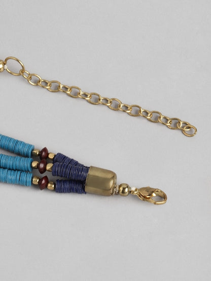 Blue & Gold-Toned Gold-Plated Layered Necklace