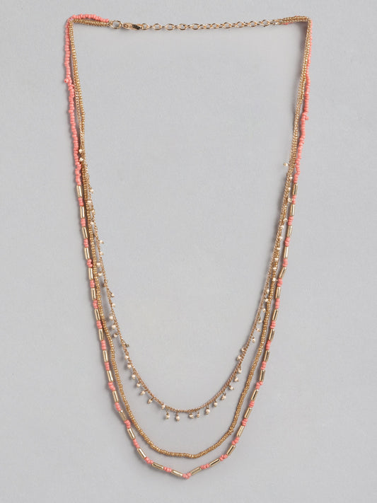 Peach-Coloured & Gold-Toned Gold-Plated Layered Necklace