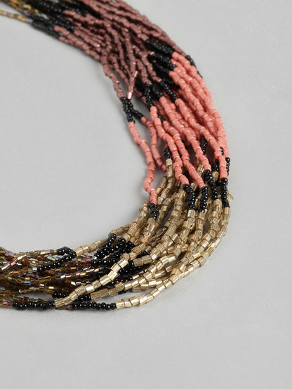 Women Pink & Black Beaded Necklace