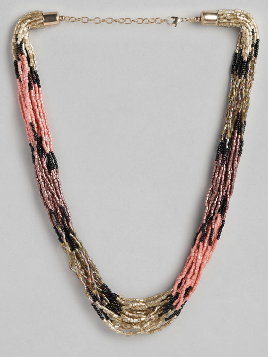 Women Pink & Black Beaded Necklace