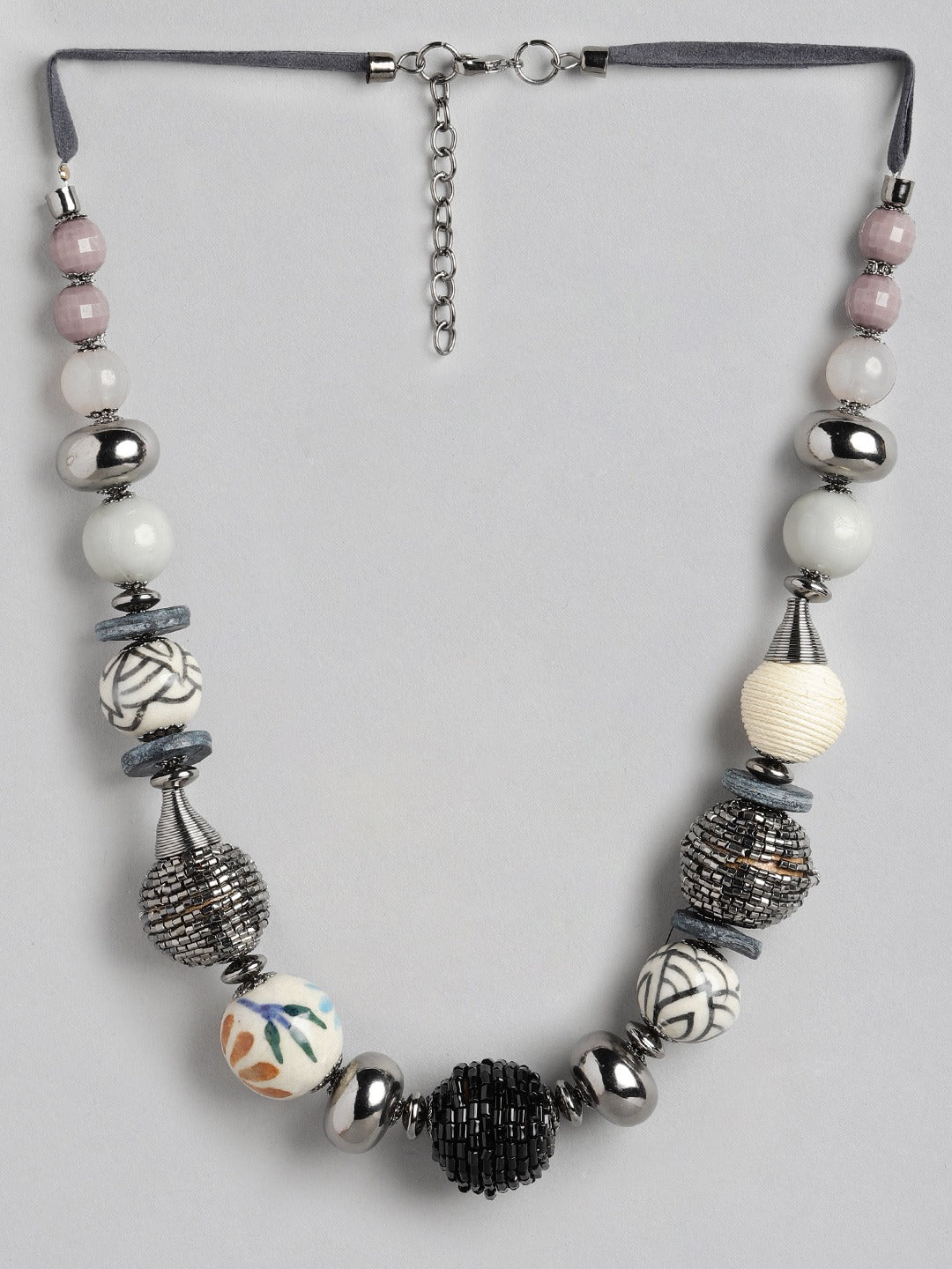 Silver-Toned & Off White Beaded Necklace