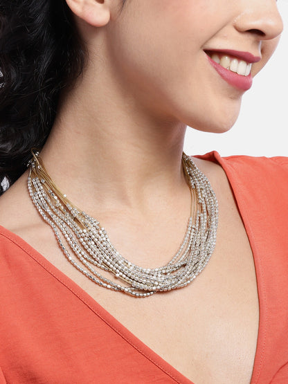 Silver-Toned & Gold-Toned Beaded Layered Necklace