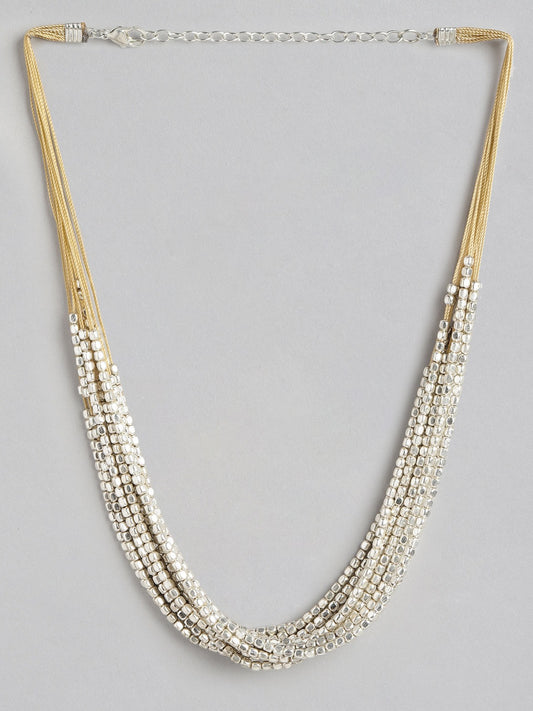 Silver-Toned & Gold-Toned Beaded Layered Necklace