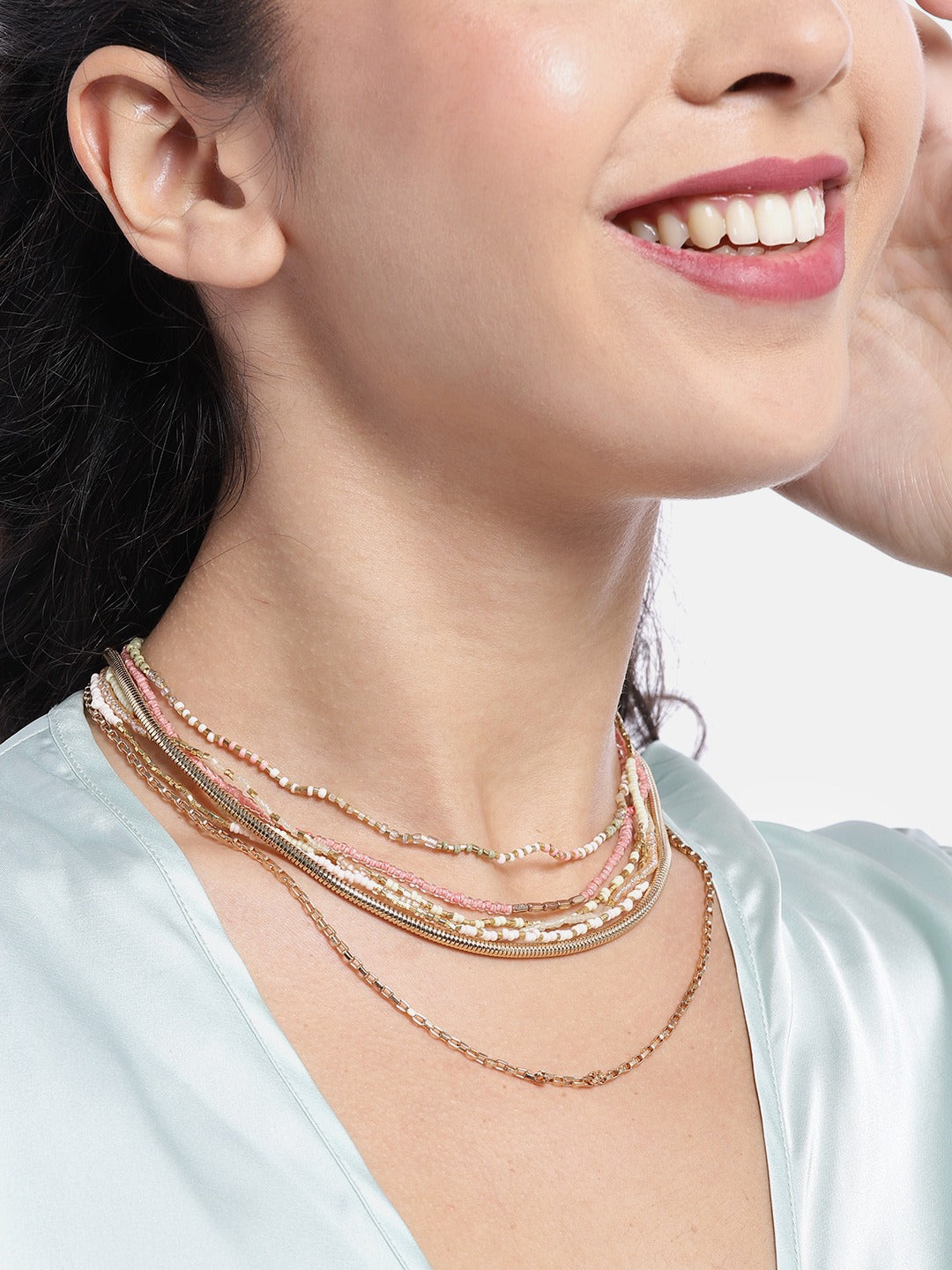 Pink Gold-Plated Layered Necklace