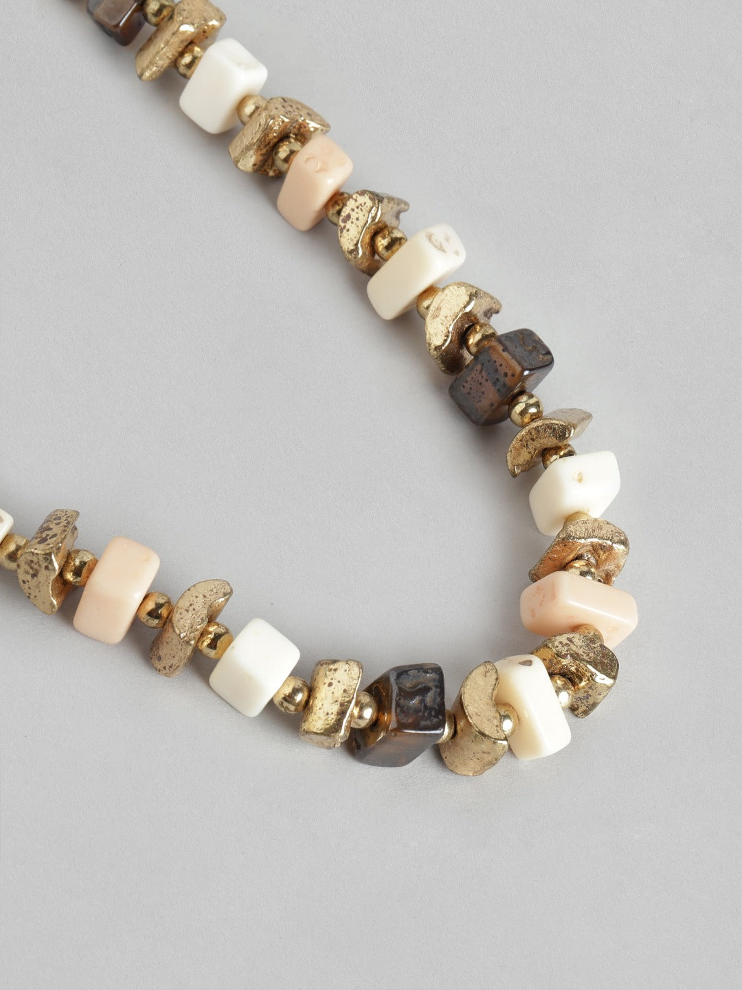 Beige & Gold-Toned Beaded Necklace