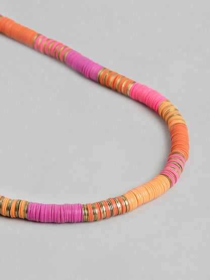 Pink & Gold-Toned Colourblocked Beaded Necklace