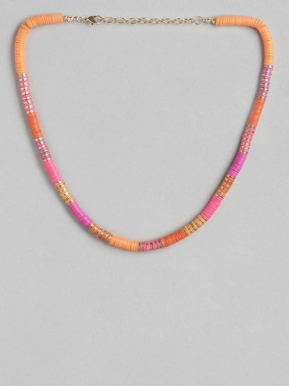Pink & Gold-Toned Colourblocked Beaded Necklace