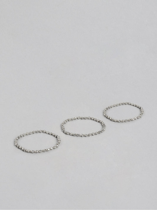 Women Set of 3 Silver-Toned Silver-Plated Elasticated Bracelet