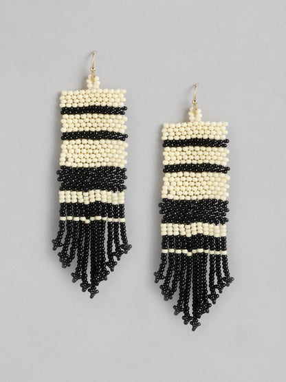 Black & Off White Contemporary Drop Earrings