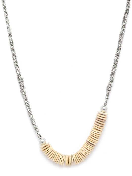 Women Beige Silver-Plated Beaded Asymmetric Necklace