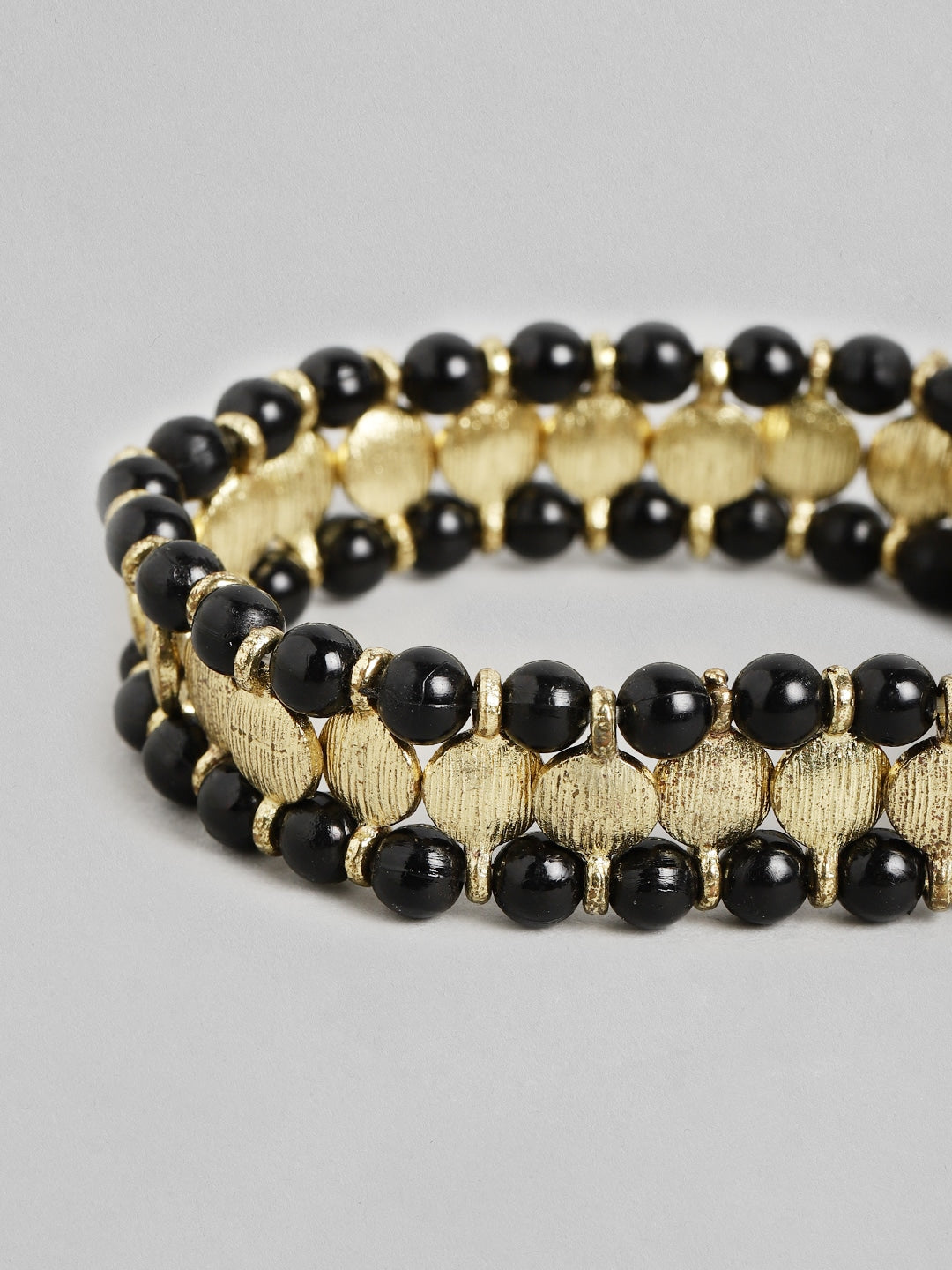 Women Black & Gold-Toned Gold-Plated Elasticated Bracelet