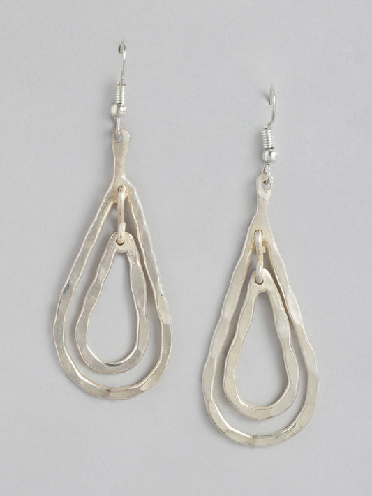 Silver-Toned Teardrop Shaped Drop Earrings