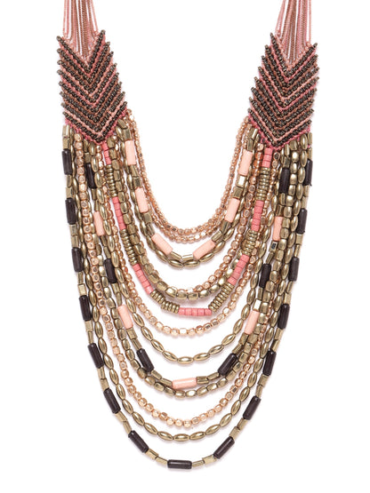 RICHEERA Pink & Black Gold-Plated Layered Beaded Necklace