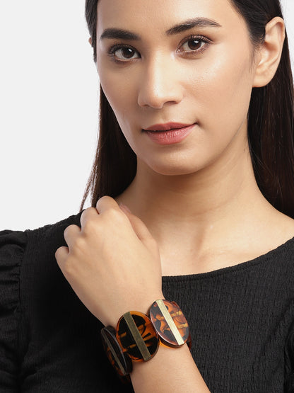 Women Brown & Gold-Toned Elasticated Bracelet