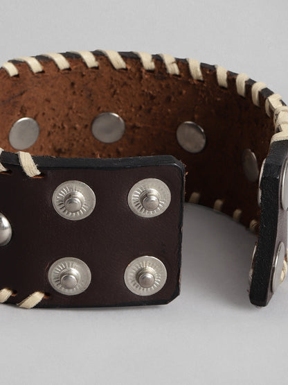 Women Brown & Silver-Toned Leather Wraparound Bracelet